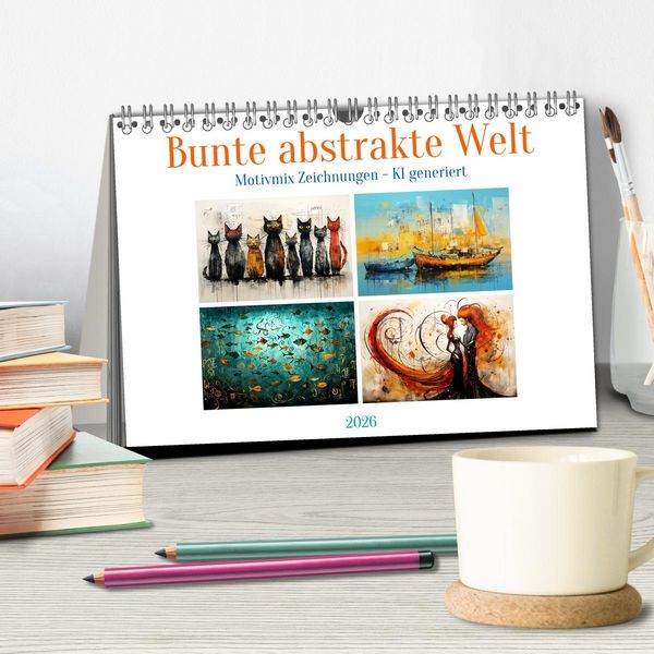 Produktbild: Bunte abstrakte Welt (Tischkalender 2026 DIN A5 quer), CALVENDO Monatskalender