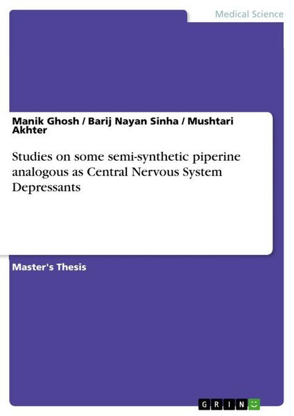 Produktbild: Studies on some semi-synthetic piperine analogous as Central Nervous System Depressants