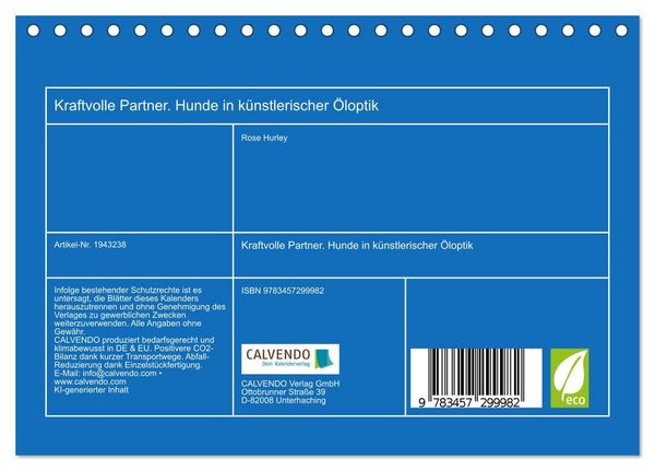 Produktbild: Kraftvolle Partner. Hunde in k&uuml;nstlerischer &Ouml;loptik (Tischkalender 2026 DIN A5 quer), CALVENDO Monatskalender