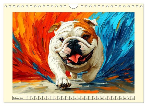 Produktbild: Bulldoggen. Bunter Hundespa&szlig; im &Ouml;lbilder-Stil (Wandkalender 2026 DIN A4 quer), CALVENDO Monatskalender