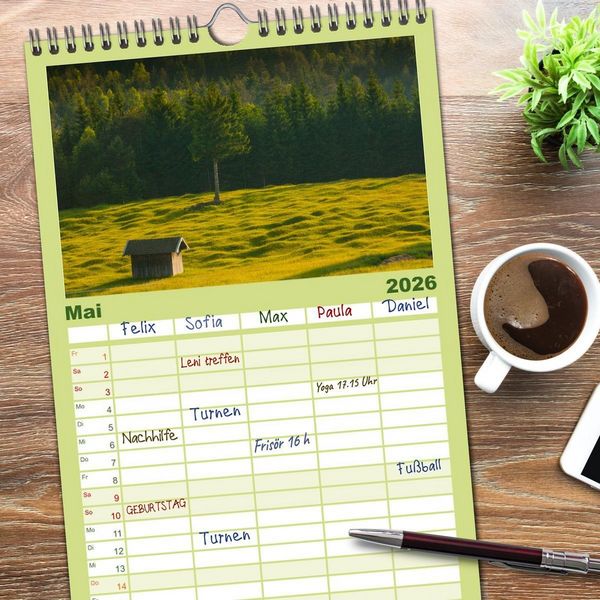 Produktbild: Familienplaner 2026 - Bayerische Landschaften mit 5 Spalten (Wandkalender, 21 x 45 cm) CALVENDO