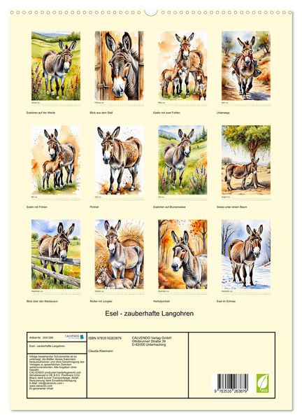 Produktbild: Esel - zauberhafte Langohren (hochwertiger Premium Wandkalender 2026 DIN A2 hoch), Kunstdruck in Hochglanz