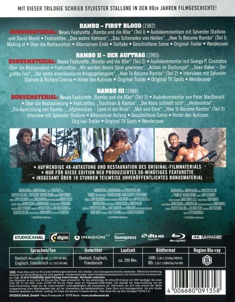 Produktbild: Rambo Trilogy / Uncut / 4K Ultra HD [3 BR4K + 3 BRs]