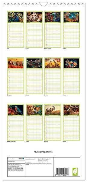 Produktbild: Familienplaner 2026 - Quilling Inspirationen mit 5 Spalten (Wandkalender, 21 x 45 cm) CALVENDO