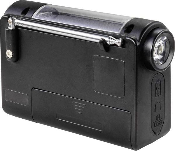 Renkforce RF-CR-200 Kofferradio UKW, MW, KW Notfallradio wiederaufladbar, Solarpanel, Handkurbel, Weckfunktion, Taschenlampe Schwarz