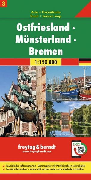 Produktbild: freytag & berndt Stra&szlig;enkarte Ostfriesland - M&uuml;nsterland - Bremen 1:150.000