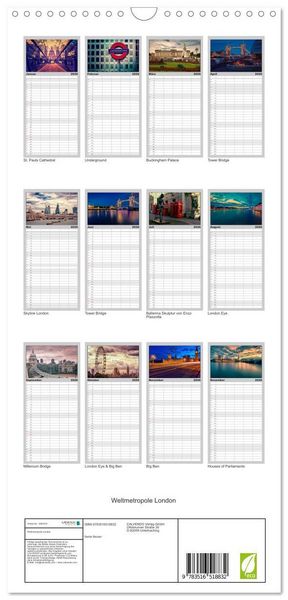 Produktbild: Familienplaner 2026 - Weltmetropole London mit 5 Spalten (Wandkalender, 21 x 45 cm) CALVENDO