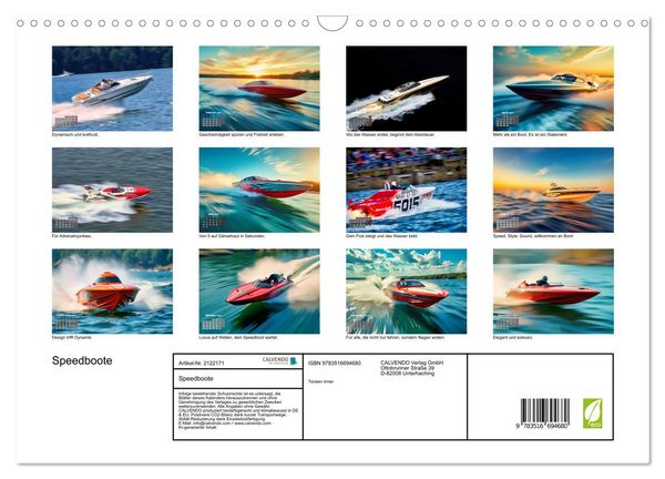 Produktbild: Speedboote (Wandkalender 2026 DIN A3 quer), CALVENDO Monatskalender