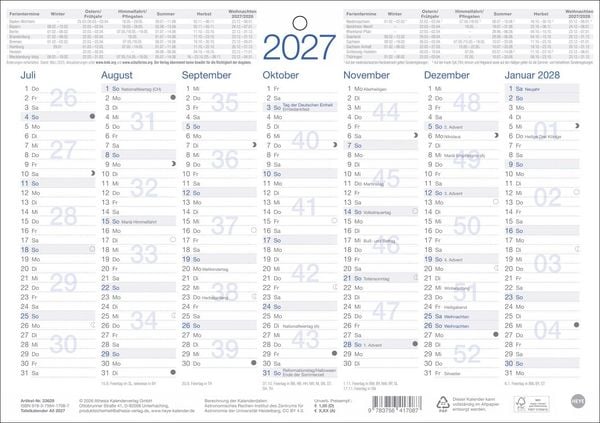 Produktbild: Tafelkalender A5 2027