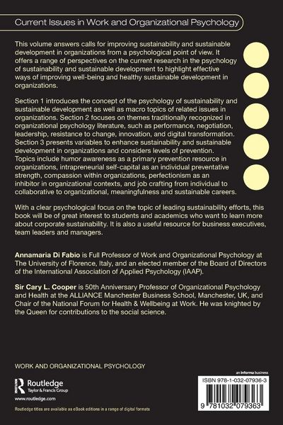 Produktbild: Psychology of Sustainability and Sustainable Development in Organizations