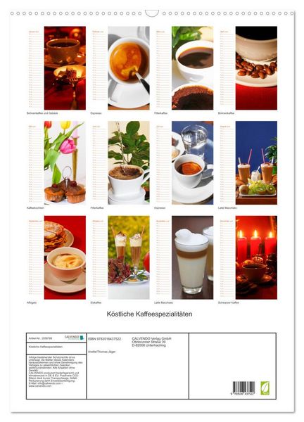 Produktbild: K&ouml;stliche Kaffeespezialit&auml;ten (Wandkalender 2026 DIN A2 hoch), CALVENDO Monatskalender