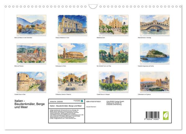 Produktbild: Italien - Baudenkm&auml;ler, Berge und Meer (Wandkalender 2026 DIN A3 quer), CALVENDO Monatskalender