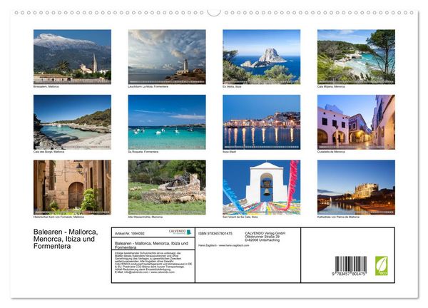 Produktbild: Balearen - Mallorca, Menorca, Ibiza und Formentera (hochwertiger Premium Wandkalender 2026 DIN A2 quer), Kunstdruck in Hochglanz