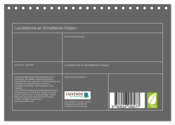 Produktbild: Leuchtt&uuml;rme an Schottlands K&uuml;sten (Tischkalender 2026 DIN A5 quer), CALVENDO Monatskalender