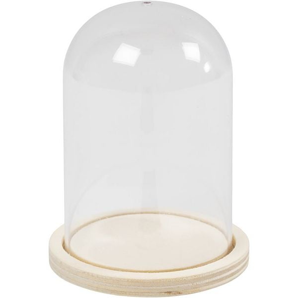 Produktbild: Creativ Company Plastikglas Glocke auf Holzfu&szlig;, H 9,5 cm, D 6 cm, Lochgr&ouml;&szlig;e 3 mm, 1 Stk