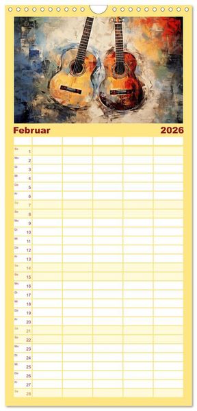 Produktbild: Familienplaner 2026 - Sechs Saiten, Zw&ouml;lf Monate - Der Gitarrenkalender mit 5 Spalten (Wandkalender, 21 x 45 cm) CALVENDO
