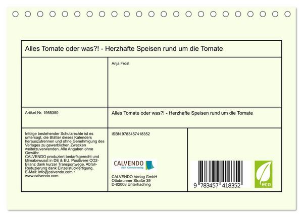 Produktbild: Alles Tomate oder was?! - Herzhafte Speisen rund um die Tomate (Tischkalender 2026 DIN A5 quer), CALVENDO Monatskalender