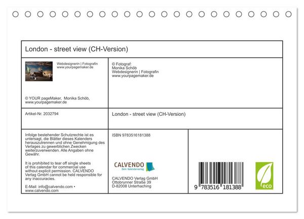 Produktbild: London - street view (CH-Version) (Tischkalender 2026 DIN A5 quer), CALVENDO Monatskalender