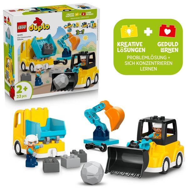 Produktbild: LEGO DUPLO Town 10475 Baufahrzeuge &ndash; 3-in-1-Set, Lernspielzeug 2 Jahre