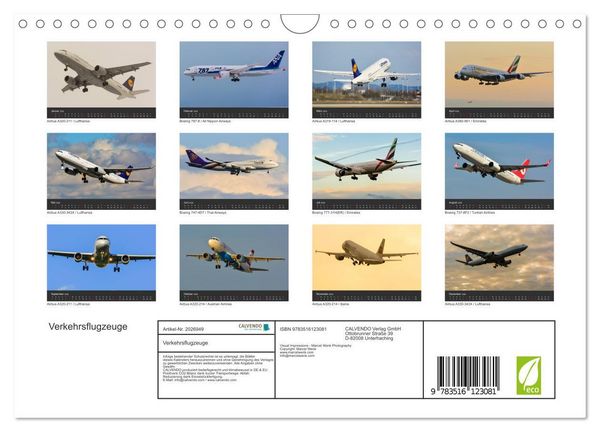 Produktbild: Verkehrsflugzeuge (Wandkalender 2026 DIN A4 quer), CALVENDO Monatskalender