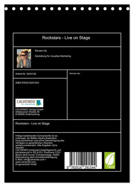 Produktbild: Rockstars - Live on Stage (Tischkalender 2026 DIN A5 hoch), CALVENDO Monatskalender