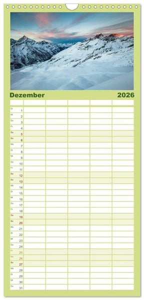 Produktbild: Familienplaner 2026 - Geheimnisvolle Alpen mit 5 Spalten (Wandkalender, 21 x 45 cm) CALVENDO