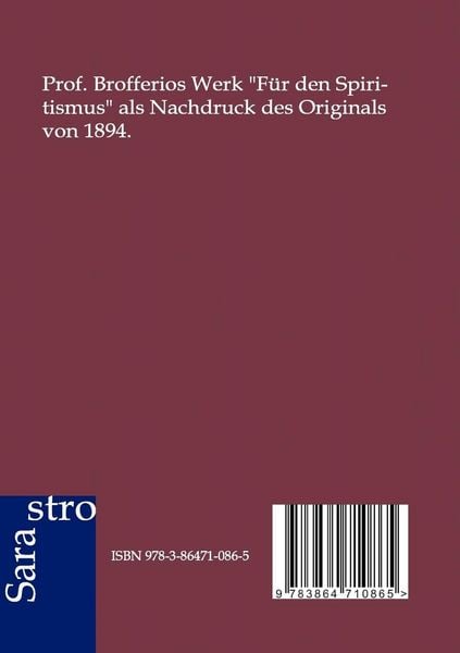 Produktbild: Prof. Angelo Brofferios F&uuml;r den Spiritismus