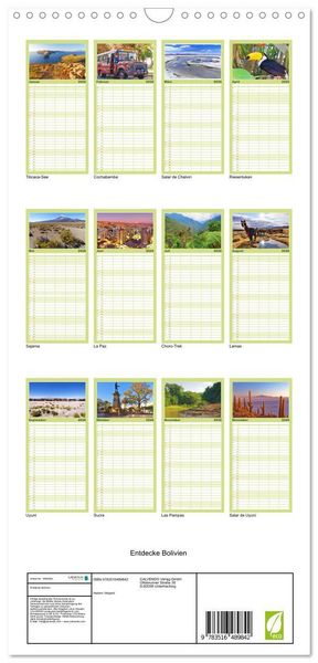 Produktbild: Familienplaner 2026 - Entdecke Bolivien mit 5 Spalten (Wandkalender, 21 x 45 cm) CALVENDO