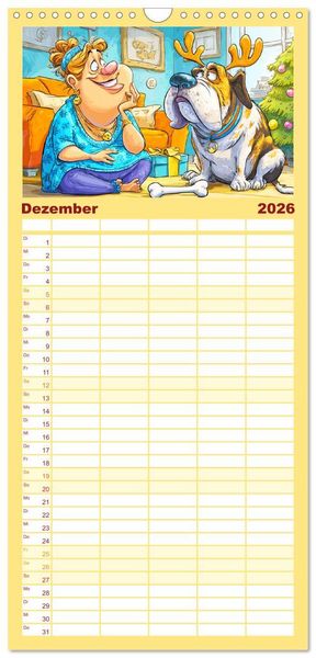 Produktbild: Familienplaner 2026 - Frauchen und Hund. Witzige Cartoons vom t&auml;glichen Chaos mit 5 Spalten (Wandkalender, 21 x 45 cm) CALVENDO