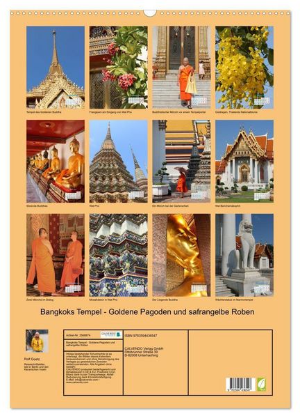 Produktbild: Bangkoks Tempel - Goldene Pagoden und safrangelbe Roben (Wandkalender 2027 DIN A2 hoch), CALVENDO Monatskalender