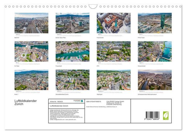 Produktbild: Luftbildkalender Z&uuml;rich (Wandkalender 2026 DIN A3 quer), CALVENDO Monatskalender