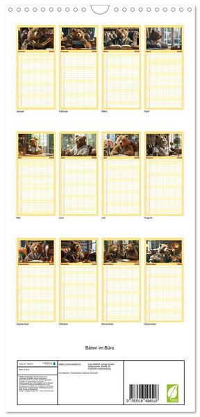 Produktbild: Familienplaner 2026 - B&auml;ren im B&uuml;ro mit 5 Spalten (Wandkalender, 21 x 45 cm) CALVENDO