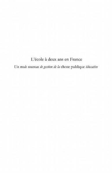Produktbild: L'ecole A deux ans en france - un mode nouveau de gestion de