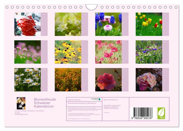 Produktbild: Blumenfreude Schweizer Kalendarium (Wandkalender 2026 DIN A4 quer), CALVENDO Monatskalender