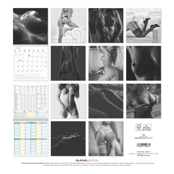 Produktbild: Feminine 2026 - Broschürenkalender 30x30 cm (30x60 geöffnet) - Kalender mit Platz für Notizen - Feminin - Bildkalender - Wandplaner - Erotikkalender