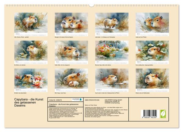 Produktbild: Capybara - die Kunst des gelassenen Daseins (hochwertiger Premium Wandkalender 2027 DIN A2 quer), Kunstdruck in Hochglanz