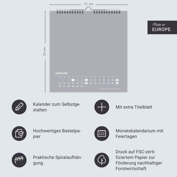 Produktbild: Premium-Bastelkalender silbergrau mittel 2026