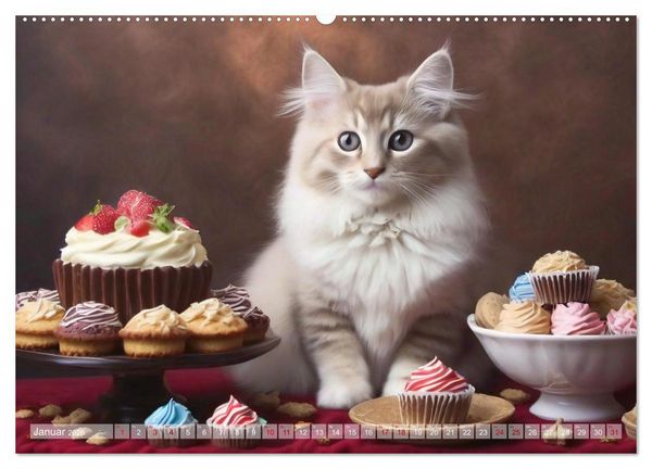 Produktbild: S&uuml;&szlig;e Naschkatzen - Pelzige Leckerm&auml;ulchen zwischen s&uuml;&szlig;en Desserts und Torten (Wandkalender 2026 DIN A2 quer), CALVENDO Monatskalender