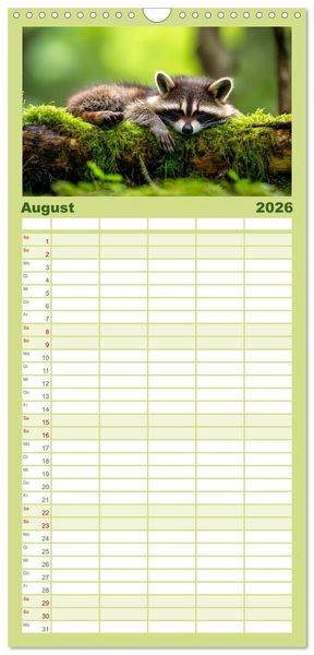 Produktbild: Familienplaner 2026 - Wilde Tierwelt im Wald mit 5 Spalten (Wandkalender, 21 x 45 cm) CALVENDO