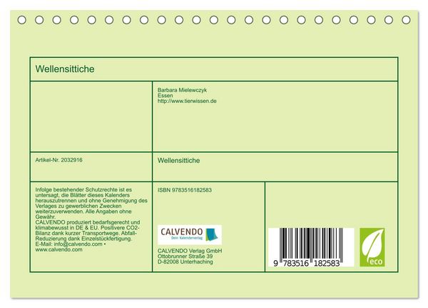 Produktbild: Wellensittiche (Tischkalender 2026 DIN A5 quer), CALVENDO Monatskalender