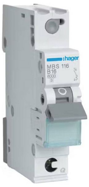 Produktbild: Hager MBS116 Leitungsschutzschalter 1polig 16A