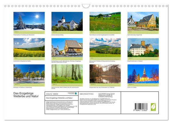 Produktbild: Das Erzgebirge Welterbe und Natur (Wandkalender 2026 DIN A3 quer), CALVENDO Monatskalender