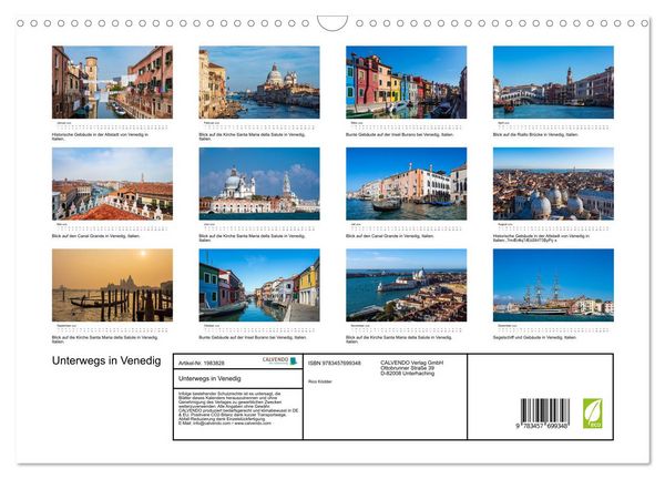 Produktbild: Unterwegs in Venedig (Wandkalender 2026 DIN A3 quer), CALVENDO Monatskalender