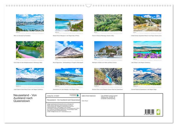 Produktbild: Neuseeland - Von Auckland nach Queenstown (Wandkalender 2026 DIN A2 quer), CALVENDO Monatskalender