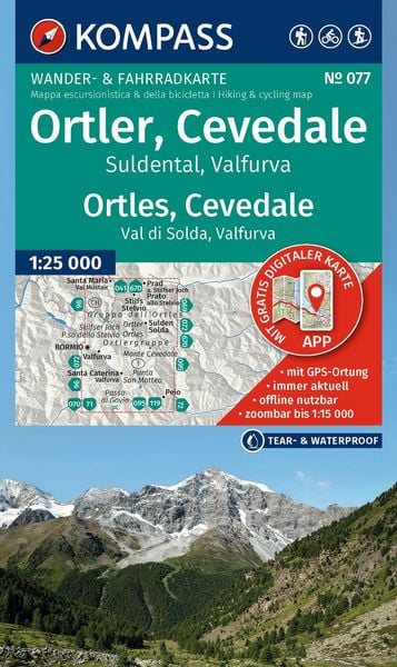 Produktbild: KOMPASS Wanderkarte 077 Ortler, Cevedale, Suldental, Valfurva / Ortles, Cevedale, Val di Solda, Valfura 1:25.000