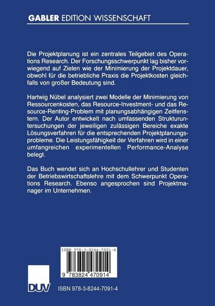 Produktbild: Minimierung der Ressourcenkosten für Projekte mit planungsabhängigen Zeitfenstern
