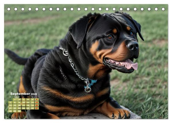 Produktbild: Majest&auml;tische Rottweiler: Ein Jahr voller Kraft und Loyalit&auml;t (Tischkalender 2026 DIN A5 quer), CALVENDO Monatskalender