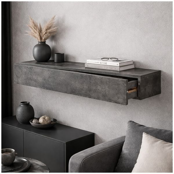 HTI-Living Wandregal mit Schublade 80 cm Betonoptik Wandregal mit Schublade 80 cm Betonoptik