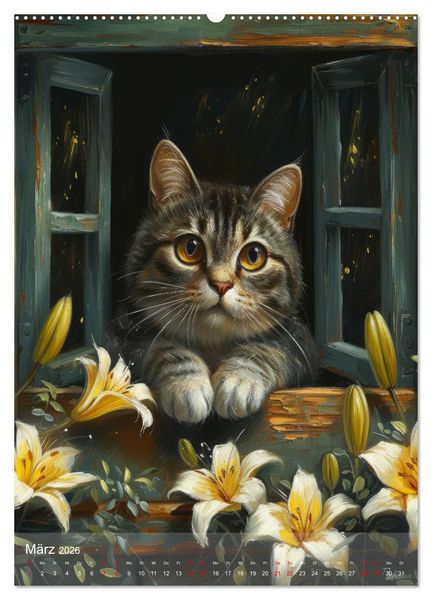 Produktbild: Katzen Kunstillustrationen (Wandkalender 2026 DIN A2 hoch), CALVENDO Monatskalender