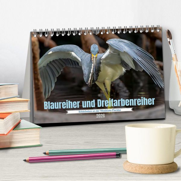 Produktbild: Blaureiher und Dreifarbenreiher (Tischkalender 2026 DIN A5 quer), CALVENDO Monatskalender